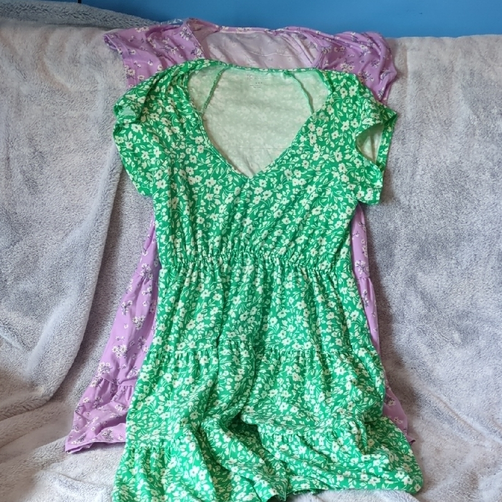 Green and Purple Floral Dresses
